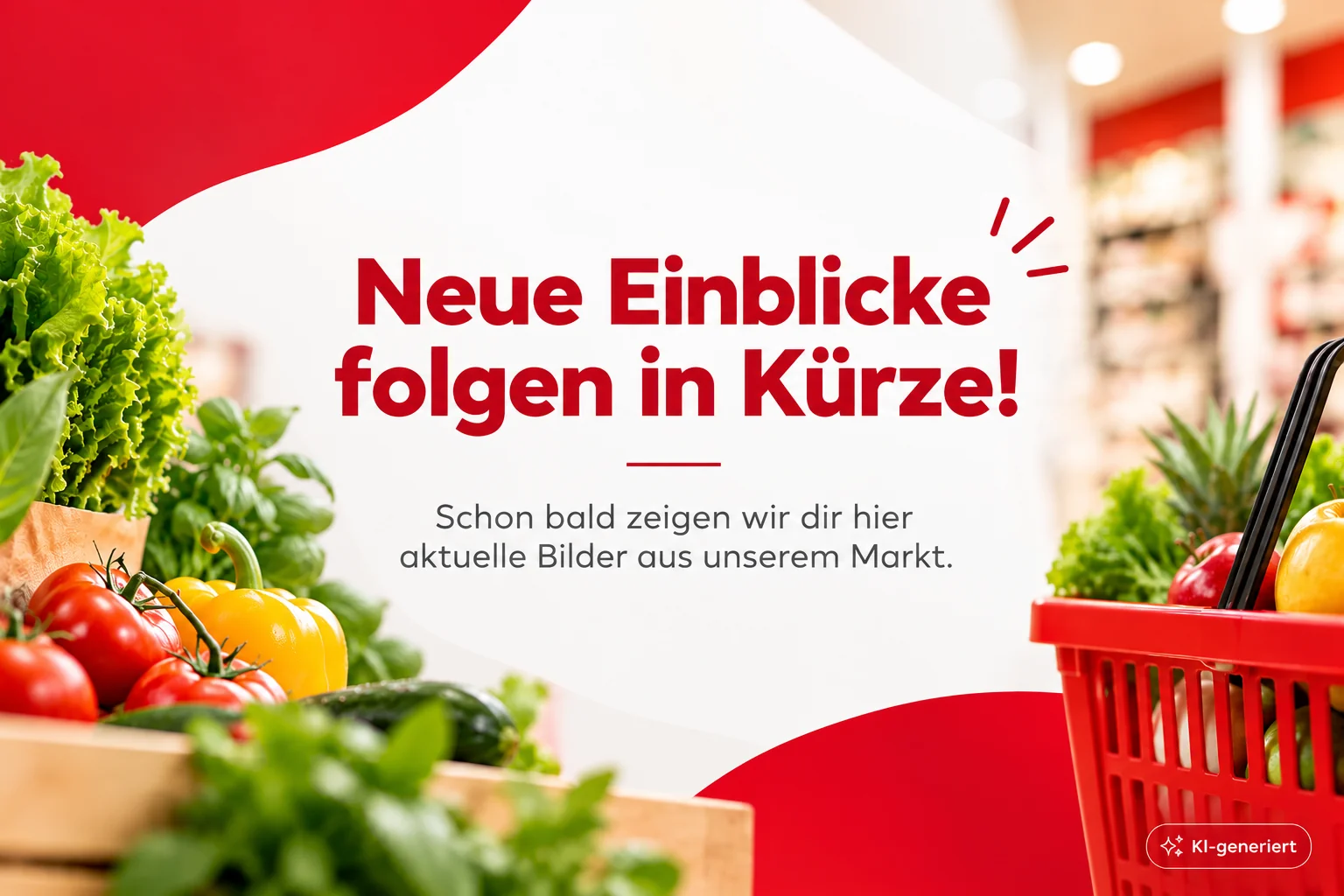 Neue Einblicke folgen in Kürze! Schon bald zeigen wir dir hier aktuelle Bilder aus unserem Markt. KI-generierte Platzhaltergrafik.